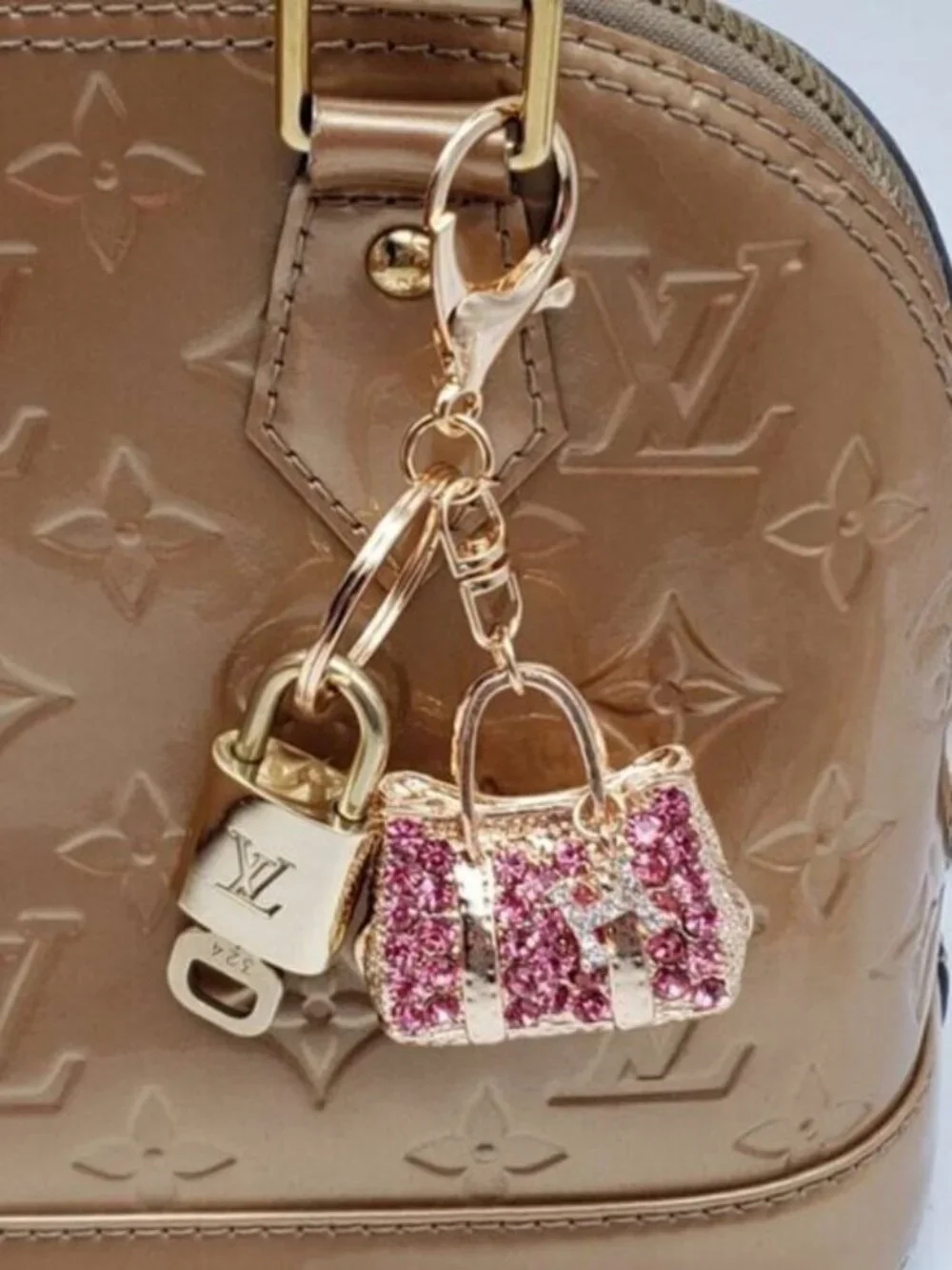 Authentic Louis Vuitton Padlock & Key Gold ✨ Unbranded Bag Charm Keychain